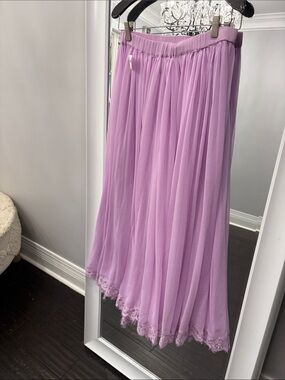 Anthropologie Lavender Lace-Trim Pleated Maxi Skirt